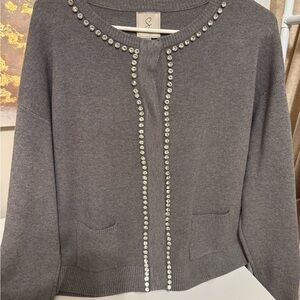 Sioni Gray Embellished Cardigan Sweater